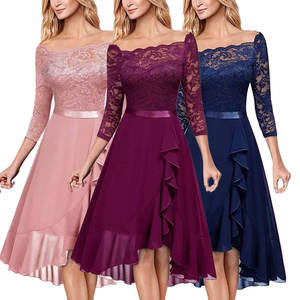 निर्माता कस्टम फैशन महिलाओं ने चिफॉन ड्रेस बॉल ग्उन लो कॉलर 3/4 आस्तीन मिडी आकस्मिक महिला शाम पोशाक - Product Image 2