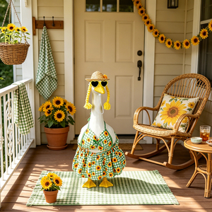 <strong>Spring</strong> Sunflower Porch Goose Outfit 23 Inch Cement Goose Clothes Dress and Hat Costume Set for Summer Lawn Garden Yard <strong>Decor</strong> - Product Image 5