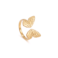 Bague ouverte Chris April en acier inoxydable 316L texturé doré avec papillon, pour femme, en stock