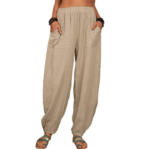 Pantaloni larghi casual Harlan in <span class=keywords><strong>lino</strong></span> di cotone a <span class=keywords><strong>vita</strong></span> <span class=keywords><strong>alta</strong></span> per la casa da donna - Product Image 2