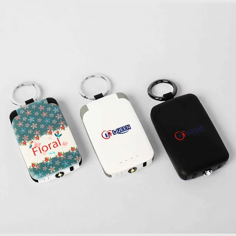New Design 2000mah 4000mah Customized Logo Cable Emergency Charger Power Bank with Keychain Portable Mini Charger Banks