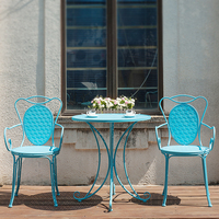 Combinaison de table et de chaise française pour l'extérieur, rétro, vieux café, jardin, cour extérieure, art du fer, petite table ronde avec chaise