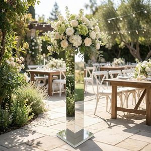 Hafyow 2PCS Vases à fleurs géométriques hauts en acier inoxydable argenté <span class=keywords><strong>de</strong></span> 31,5 pouces pour tables <span class=keywords><strong>de</strong></span> mariage et anniversaire - Product Image 6