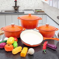 Set Peralatan Masak Besi Cor Enamel Multiwarna Berkualitas Tinggi 4pcs Set Panci Masak Wajan Anti Lengket dan Panci Rebus untuk Penggunaan Dapur
