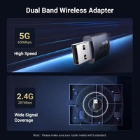 Mini Adaptador WiFi UGREEN para PC de Escritorio AX900, Adaptador USB WiFi 6 de 5GHz/2.4GHz, Dongle WiFi de Doble Banda con Controlador Integrado para Windows 10/11