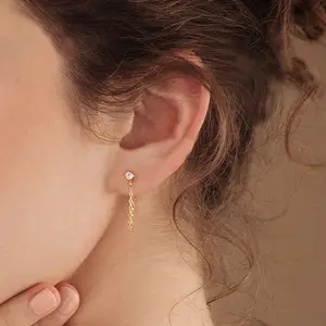 Zarif paslanmaz çelik Earrings14K altın kaplama lüks Birthstone tasarımcı kristal hipoalerjenik kadınlar için Trendy küpe