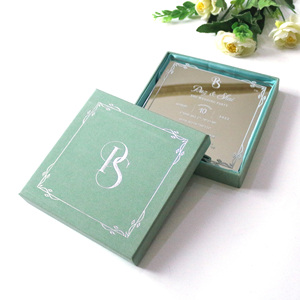 Magnifique <span class=keywords><strong>carte</strong></span> d'invitation de mariage en acrylique miroir argenté 2026 avec coffret en velours, personnalisable avec logo et monogramme - Product Image 6