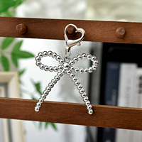 Pendentif Coréen Dongdaemun en Argent, Cœur Nœud Papillon, Breloque de Sac Haut de Gamme Perlée Colorée Électroplaquée, Accessoire Porte-clés
