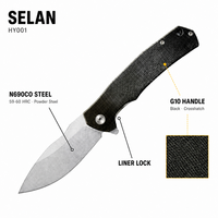 Couteau de poche EDC N690Co en acier, pointe tombante, manche G10, verrouillage Liner Lock, finition Stonewashed, pour camping en extérieur et usage quotidien, vente en gros