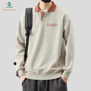 Felpa da Uomo Streetwear in Velluto a Coste Tinta Unita con Colletto, Effetto Stratificato, Primavera Autunno, Taglie Forti, Vestibilità Ampia, Casual, Traspirante, Manica Lunga - Product Image 1
