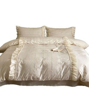 French Style 100% Cotton Washed Four Piece Bedding Set White Milky White Jacquard Duvet <b>Cover</b> Pillowcases Sheets - Product Image 5