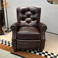 Salon Royal Chaise de Loisirs en Bois Canapé Européen en Acajou Haut de Gamme Italie Élégant Ensemble en Cuir Antique Villa Meubles Classiques
