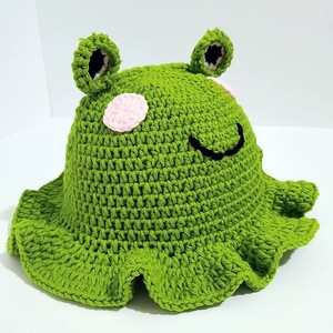 Lotus feuille femmes hommes amusant dessin animé tricoté haricot pêcheur à la main garçon grenouille Crochet seau haricot chapeau - Product Image 5