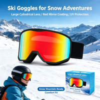 Masque de ski rouge à grande lentille cylindrique, anti-buée, UV400, pour snowboard, compatible avec lunettes de vue, personnalisable OEM