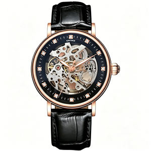 KINYUED J-147 Men's Mechanical <b>Watch</b> <b>Automatic</b> Movement <b>Skeleton</b> Dial Black Leather Strap Diamond Indexes Design Luxury Fashion - Product Image 1