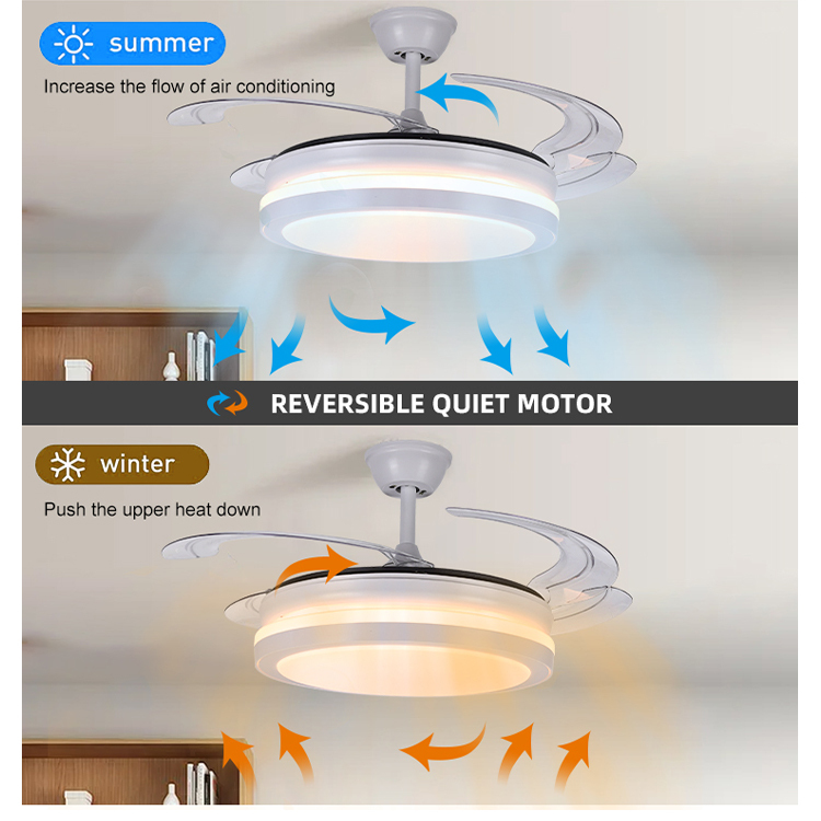 Modern LED Ceiling Fan Lamp with Remote Control New Smart Recessed Iron Body for Living Room