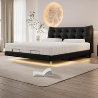 Sommier de lit intelligent moderne avec massage et lumières LED |   Système de sommeil à gravité zéro avec recharge sans fil |   Lit rembourré à commande vocale pour chambre à coucher