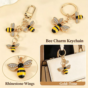 <b>Custom</b> Cartoon Design Bee <b>Keychain</b> Golden Alloy Rhinestone Wings Carabiner Charm Accessory Fashion Trend Cute Hard-Wearing - Product Image 2