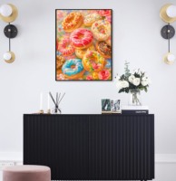 Peinture Diamant 5D à Perçage Complet, Donuts Colorés et Roses, 50x65, Kit DIY, Art Alimentaire Sucré, Décoration Murale Maison