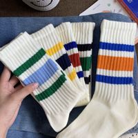 Chaussettes de sport confortables en coton, absorbantes, respirantes, mi-mollet, pour hommes et femmes, rayées, tricotées, logo personnalisé, OEM, ODM, vente en gros
