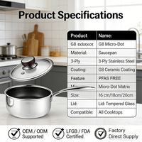 Panci Susu KFCC G8 Lapisan Keramik Tri-Ply Stainless Steel Honeycomb dengan Tutup, Kompatibel Induksi untuk Memasak