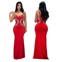 BR5378 Robe moulante d'été sexy Strass Spaghetti Empire Parties droites
