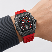 Montre analogique à quartz pour homme, cadran ajouré, étanche, bracelet en silicone, boîtier en alliage, forme carrée
