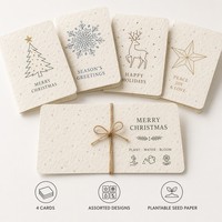 Lot de 4 cartes de Noël plantables en papier grainulé avec graines, motifs arbre, flocon de neige, renne, étoile – Ensemble personnalisé et écologique de cartes de Noël plantables en gros