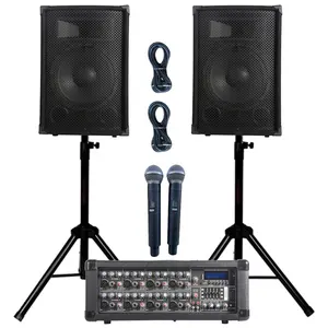 1000W 2x12 "subwoofer taşınabilir PA sistemi TWS Karaoke setleri Powered mikser Pro Dj sistemi 8 kanal kablosuz mikrofon ahşap OEM AC