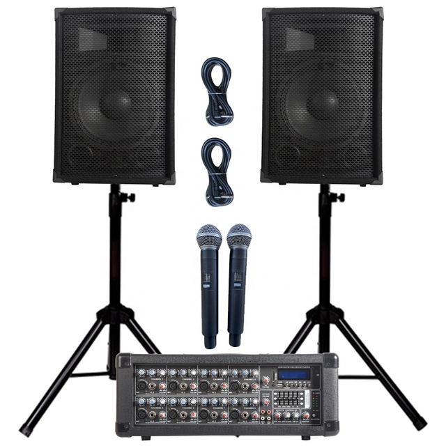 1000W 2x12"subwoofer Portable PA System TWS Karaoke Sets Powered Mixer Pro Dj System 8 Channel Wireless Microphone Wood OEM AC