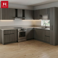 Ensemble d'armoires de cuisine modernes en bois gris HAPPY HOUSES L avec table escamotable et coin magique, garde-manger coulissant pour petits espaces