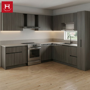 HAPPY HOUSES L Layout Modern Grey Wooden Kitchen Cabinet Set with Retractable Table Magic Corner Pull-out Pantry for Small Space - Product Image 3