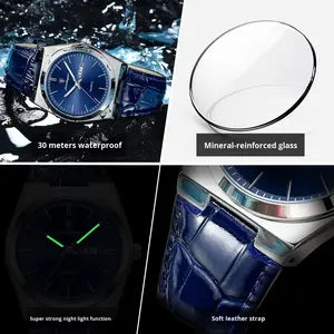 นาฬิกาควอตซ์บางเฉียบสำหรับผู้ชาย แบรนด์สวิส สายหนัง ดีไซน์ใหม่ หน้าปัดกระจก แสดงผลแบบเข็ม รุ่นยอดนิยมสำหรับการค้าต่างประเทศ - Product Image 4