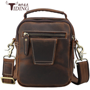 Tiding Men's Crossbody <b>Bag</b> Genuine Leather Dark Brown Durable Outdoor Casual - Product Image 3