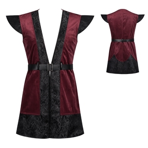 Haut ajusté long à volants de style rétro médiéval britannique rouge bordeaux, idéal pour Halloween (inspiration européenne et américaine) - Product Image 2