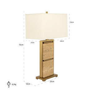 Natural Stone Table <b>Lamp</b> With Brass Frame Rectangular Shade Home Decor <b>Lighting</b> For Living Room Bedroom - Product Image 5