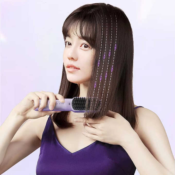 Mini Ptc Cordless Matte Black Hair Straightener Brush Straightening Comb for Women
