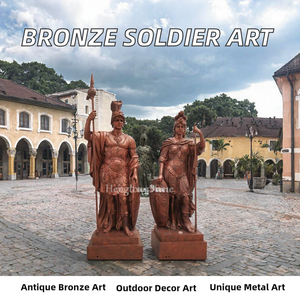 Statue de soldats en bronze antique moderne, moulée, pour le Nouvel An chinois, décoration paysagère extérieure pour place, jardin, rue, entrée de maison, en métal - Product Image 2