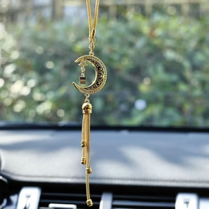 Accessorio <span class=keywords><strong>Auto</strong></span> per il Ramadan, Ornamento Pendente a Forma di Luna Crescente Dorata con Eleganti Nappe Metalliche, Decorazione Islamica per Interni <span class=keywords><strong>Auto</strong></span>, Regalo - Product Image 1