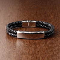 Bracelet en cuir tressé double couche tendance avec fermoir magnétique en acier inoxydable, charme en cuir de vachette véritable