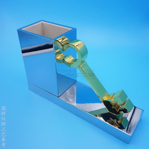 Custom Metal Pen Holder <b>Square</b> Geometric <b>Key</b> Design Gold Silver Electroplated Office Desktop Decor Gift - Product Image 1