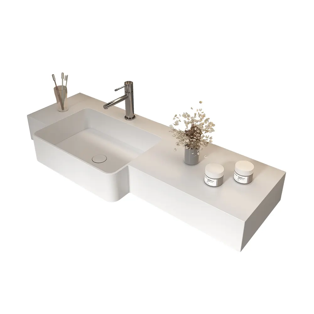 OEM ODM baskom gantung dinding mangkuk tunggal beton wastafel kabinet kamar mandi semen persegi panjang