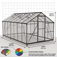 Serre extérieure moderne personnalisable 14*8 résistante aux intempéries avec structure thermolaquée et panneaux en polycarbonate pour la culture des plantes et les loisirs en plein air