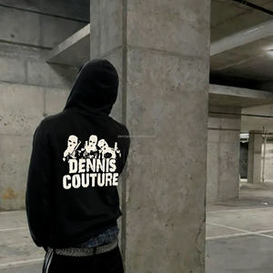 Sudadera con Capucha de Algodón de Alta Calidad para <span class=keywords><strong>Hombre</strong></span>, Corte Holgado, Estampada, de Forro Polar, Corta, Personalizada, Negra, Oversize, para Invierno - Product Image 3