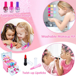 Gioca a trucco per bambine con custodia cosmetica con fiocco rubino Kit trucco per bambini per ragazza - Product Image 3