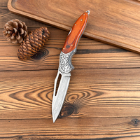 Damascus-patroon outdoor campingmes multifunctioneel draagbaar opvouwbaar mini fruitmes roestvrijstalen lemmet hout DIY OEM