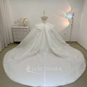 Vestido de novia de satén francés sin tirantes con encaje para novias, elegante vestido de bienvenida con falda abullonada y cola Lsjj65 Jancember - Product Image 3