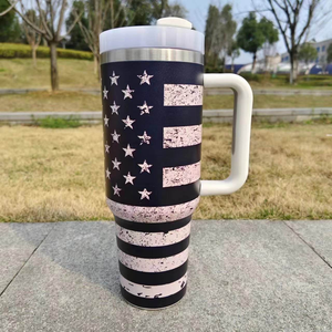 USA <strong>UK</strong> Flag Vacuum Stainless Steel Cup with Handle and Straw 40 OZ <strong>Large</strong> Capacity Portable Camp Travel Insulated Tumbler - Product Image 6