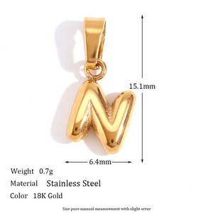 Colgantes y dijes de moda de acero inoxidable 316L chapados en oro PVD de 14K y 18K personalizados, dijes de letras de burbujas para la fabricación de joyas - Product Image 2