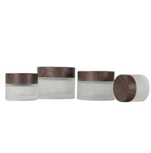 Venta al por mayor de frascos de vidrio ámbar para crema facial y contenedores para crema de ojos de 30g, 50g, 100g, 1oz, 2oz con tapa de plástico con efecto madera - Product Image 6